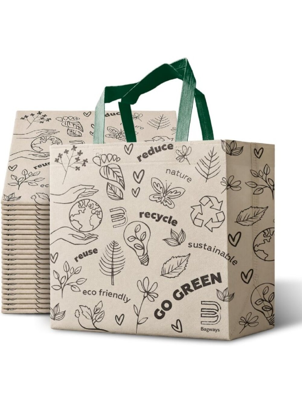 50 Pack Reusable Grocery Bags - Durable, Foldable, Eco-Friendly Tote Bags for